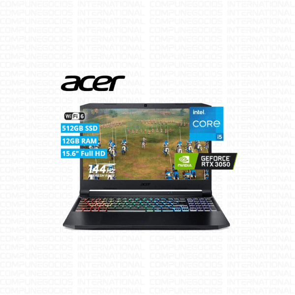 LAPTOP GAMER ACER NITRO 5 AN515-57-55A6 INTEL CORE i5 11400H 12GB RAM  512gb ssd NVIDIA RTX3050 15.6 (PN: NH.QEMAL.009)