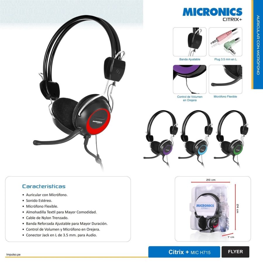 AUDÍFONO MICRONICS CITRIX + MIC H715 CON MICROFONO, SONIDO ESTÉREO