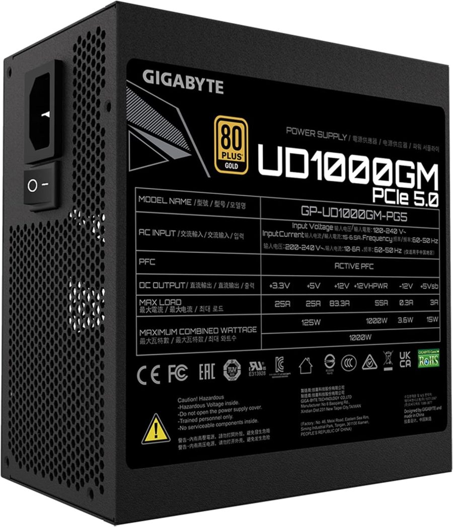 FUENTE GIGABYTE GP-UD1000GM PG5, 1000W, MODULAR, 80 PLUS GOLD CERTIFIED, ATX