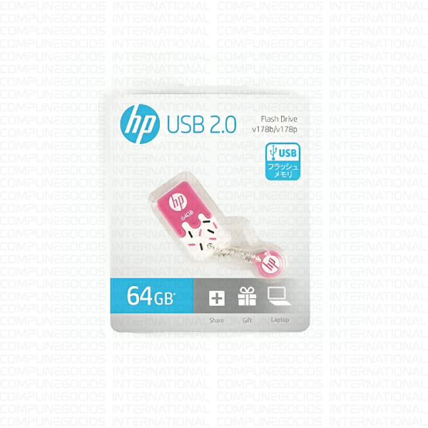 MEMORIA USB HP 64GB 2.0 V178P FLASH DRIVE BLANCO/ROSADO