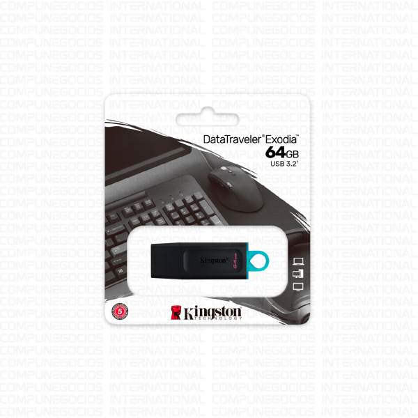 MEMORIA USB KINGSTON 64GB 3.2 DATA TRAVELER EXODIA NEGRO